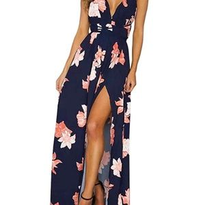 Floral Print Split Maxi Party Dress